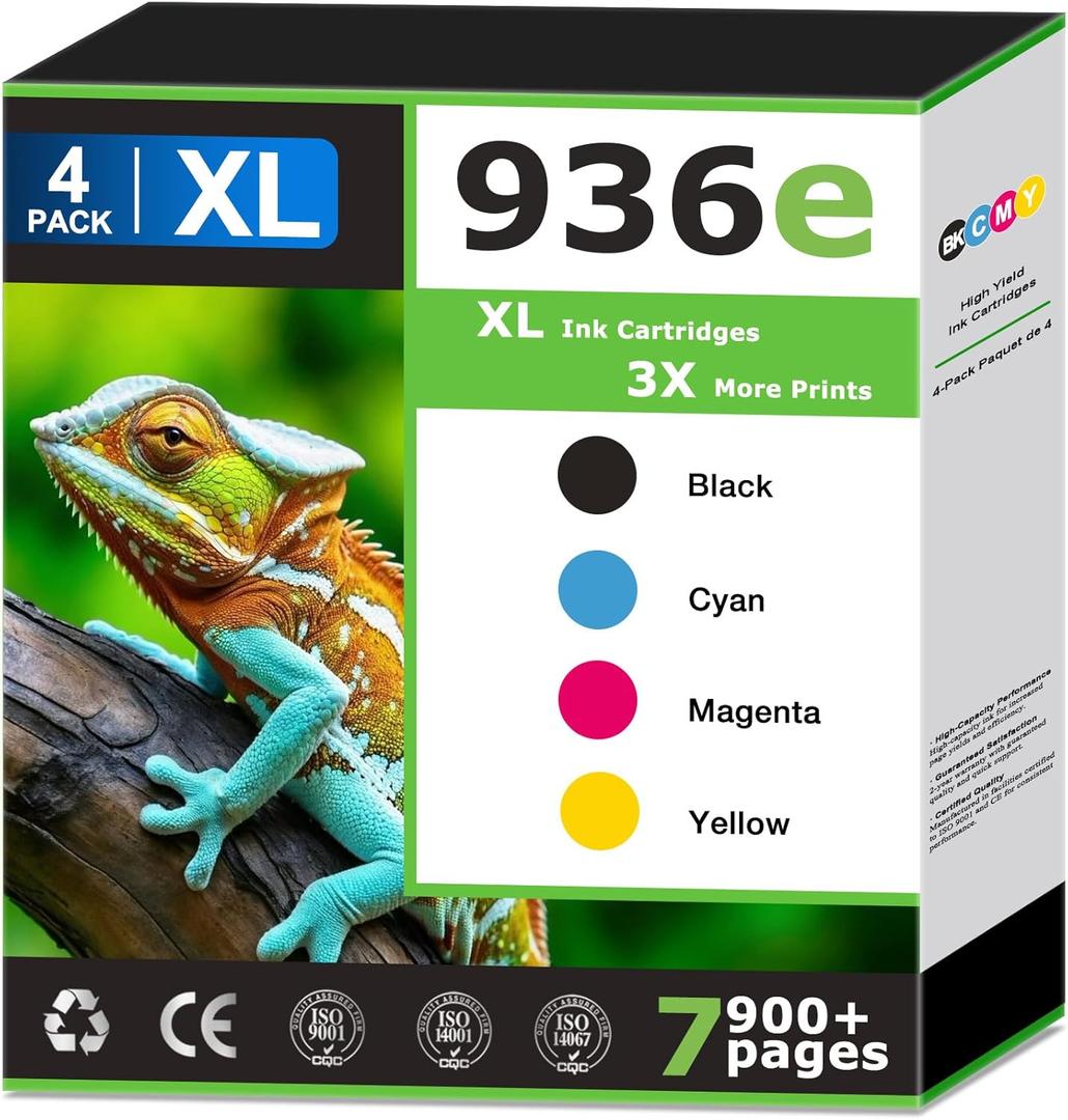 936XL 936e Ink Cartridges Compatible for HP 936 Ink Cartridges Combo Pack Work with HP Printer Officejet Pro 9110b 9120 9122e 9125e 9128e 9130b 9135e 9730e Printer Black Cyan Magenta Yellow (4 Pack)