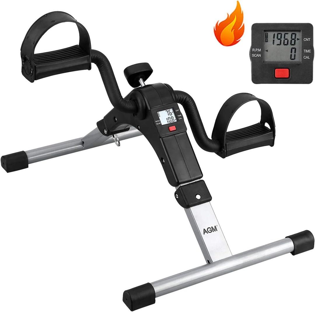 Folding Pedal Exerciser, Mini Under Desk Bike - Portable Foot Hand Cycle Peddler Machine Bicycle Exerciser for Arm Leg While Sitting (Silver)