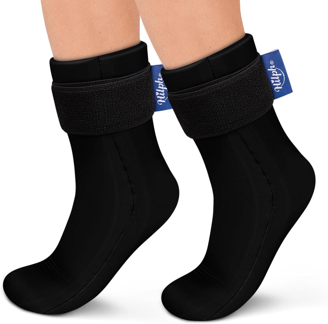 Hilph Full Foot Ice Pack Gel Socks for Hot & Cold Therapy - Reusable Cooling Sock for Toe Pain, Plantar Fasciitis & Hot Feet - Easy Slip On Design for Chemotherapy, Postpartum Recovery, 1 Pair, Black