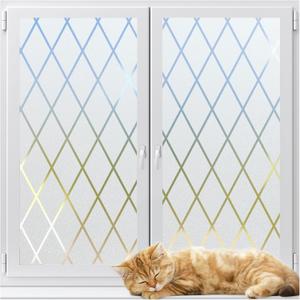 LUTE Frosted Glass Window Privacy Film, Static Cling Non-Adhesive Heat Control Window Cover, Removable Decorative Frosting Decals for Home Office, Lattice Pattern, 17.5" x 78.7"