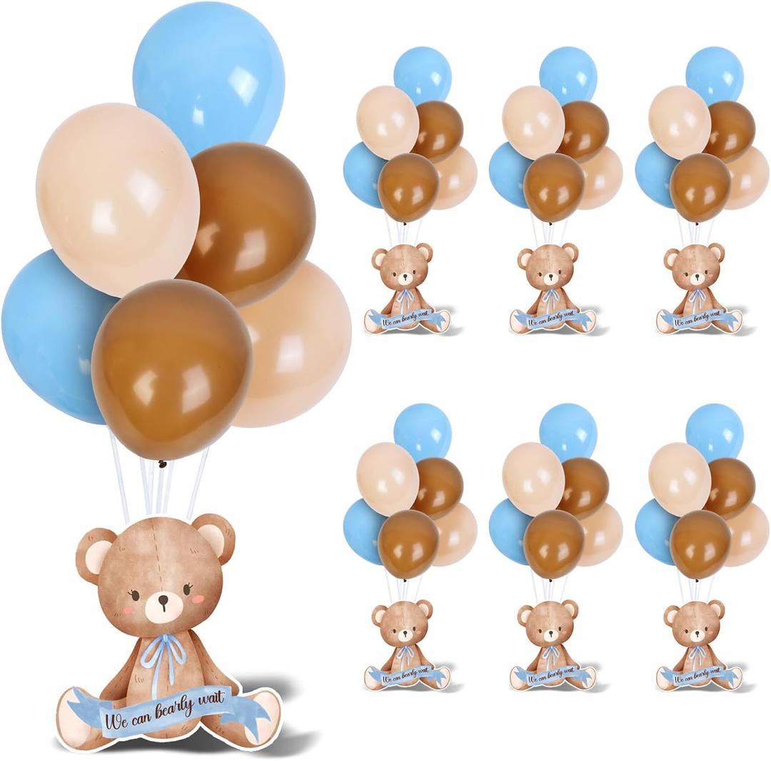 6 Set Blue Bear Baby Shower Table Centerpiece Decorations With Balloon Stand Kit For Bear Theme Boy Girl Gender Reveal Birthday Party Favor Supplies We Can Bearly Wait Photo Props