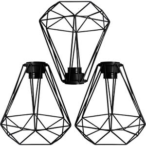 Metal Pendant Lamp Shade Cover, 8 Inch Black Hanging Light Bulb Cage Covers Guard, Industrial Iron Replacement Light Shade, Vintage Light Fixture Covers Decorative Shade Only, 3 Pack,E26