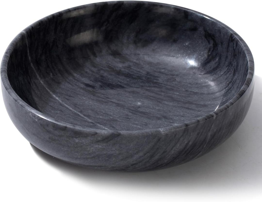 5.91'' Large Decorative Marble Bowl for Home Decor, Key, Incense Burner, Smudge, Coffee Tables Centerpiece, Soap Serving (Black)