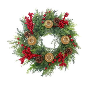 Seasons Christmas Candle Holder Wreath, 18 inch Advent Centerpiece Decor, Candle Wreath Decorations for Table Indoor Home & Church