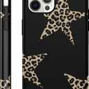 Cute Y2K Star Phone Case for iPhone 12 Pro Max Cheetah Print Black Case 6.7", Aesthetic Cool Leopard Pattern 2-in-1 Glossy Cover Shockproof Slim Soft TPU Hard PC Protection Girls Women Funda