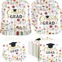 Funnymoom 100 Pcs Wildflower Graduation Party Supplies 2026 Paper Plates and Napkins, 7 Inches Disposable Plates 13 Inches Dinner Napkins Party Decorations, Serves 50 (Colorful,Grad)