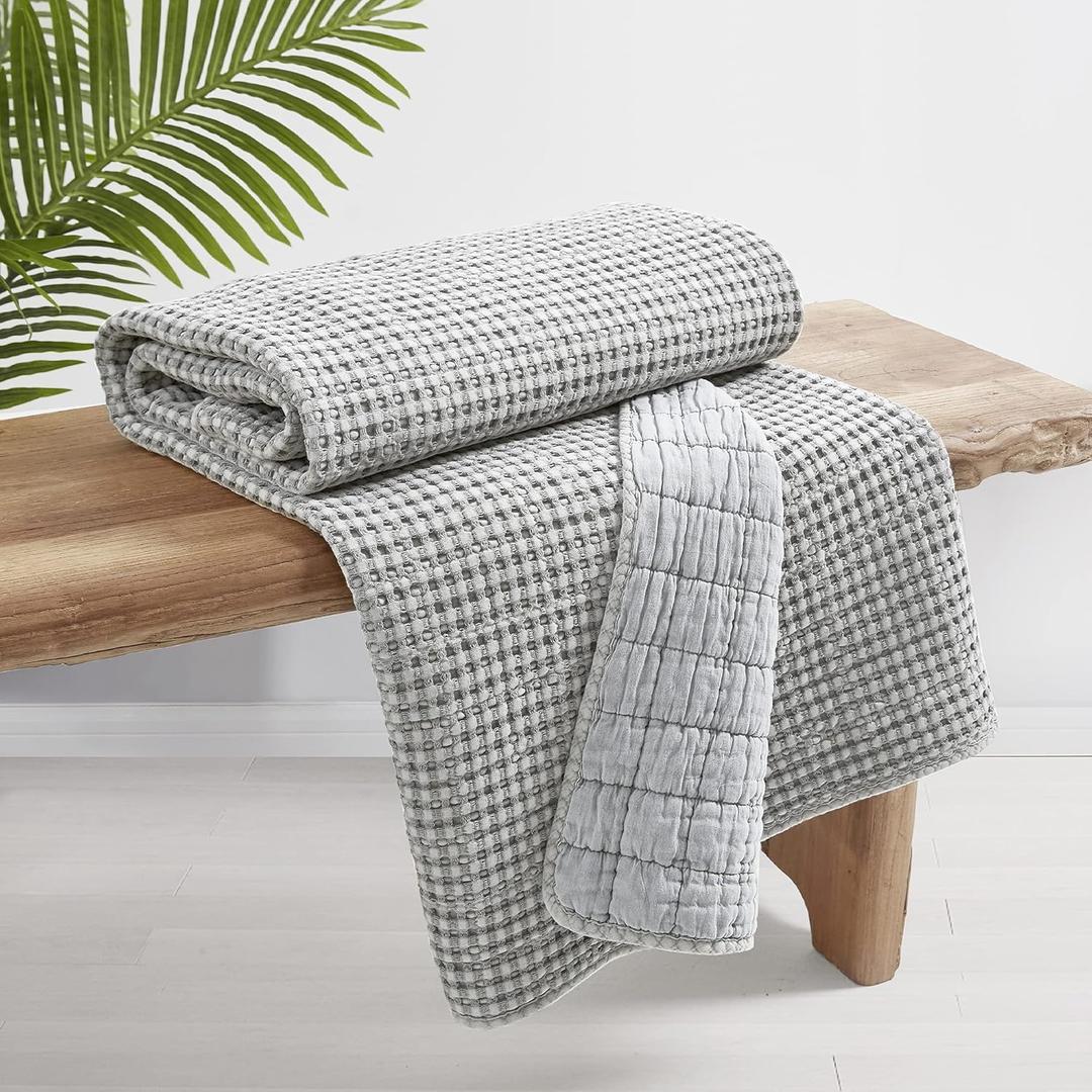 Levtex Home - Mills Waffle - Throw - Grey Cotton Waffle - Throw Size 50 x 60in.