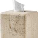 Natural Travertine Textures Tissue Box Cover Square for Home Decor, Resin Heavy Tissue Box Holder for Bathroom Countertop, Tabletop, Bedside Table, Office (Handmade of Resin)