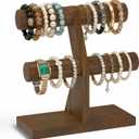 EsLuker.ly Bracelet Holder Display Wooden Stand Organizer, T Bar Bangle Storage Rack for Home Vendors Business Selling, Large Capacity 2 Tier Jewelry Tree Tower for Watches, No Clutter, Brown