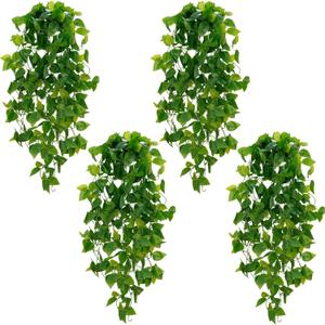 BLEUM CADE Fake Hanging Plants, 4pcs Artificial Pothos Vines Greenery for Wall Home Living Room Office Indoor Outdoor Decor (No Baskets)