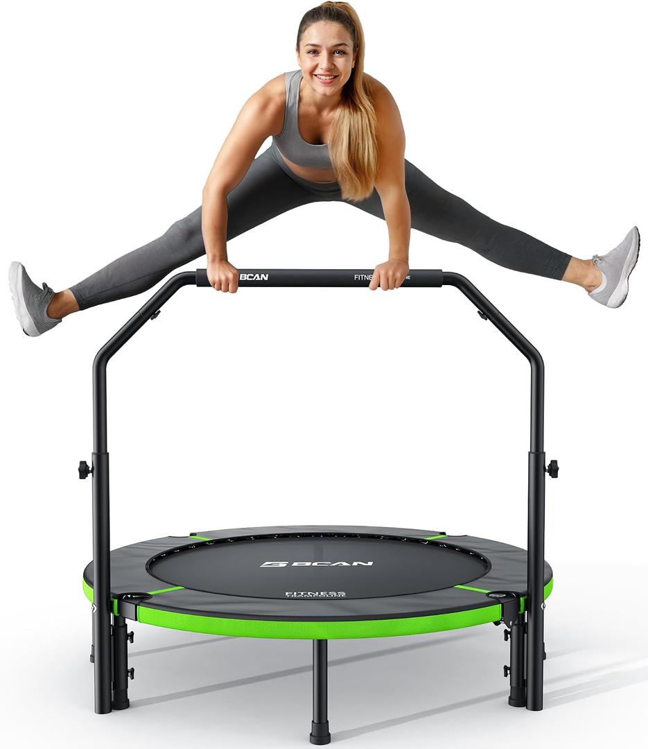 BCAN SP3 48" Foldable Mini Trampoline, Rebounder Trampoline for Adults, U/T Adjustable Foam Handle, Exercise Rebounder for Adults Indoor/Garden Workout, Max Load 330lbs/440lbs-40T-Green