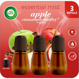 Air Wick Essential Mist Refill, 3 ct, Apple Cinnamon Medley, Essential Oils Diffuser, Air Freshener, Fall scent, Fall decor (1.14 Fl Oz (Pack of 3))