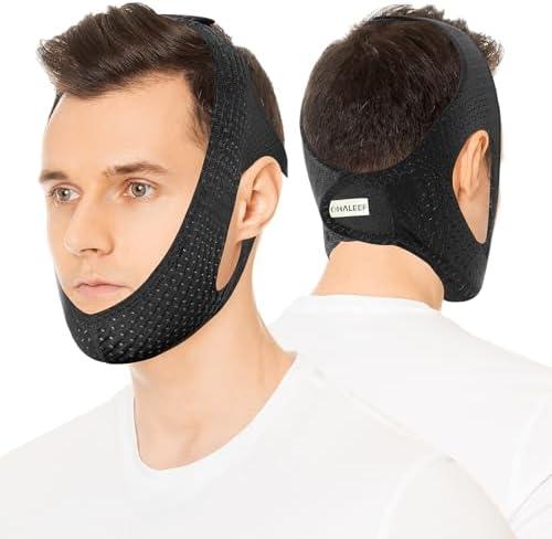 OHELEEP Anti Snore Chin Strap for CPAP Users, Snore Stopper Adjustable, Chin Strap for Sleeping Comfortable Stop Snoring Solution, Anti Snoring Devices Breathable and Reusable, Black, M