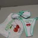 Women's 3 Piece Cherry Bikini Set Tie Back Swimsuit with Cover Up Mersh Tops Cute Cheeky Bathing Suits
Size S
