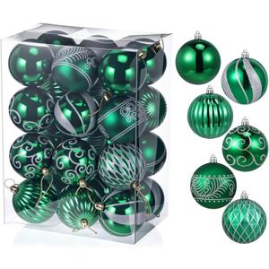 AceOrbit 24 Pcs Christmas Balls Ornaments 3.15 Inch Christmas Tree Ornaments Plastic Balls Elegance Modern Hanging Decoration for Xmas Tree Decorations(Green)