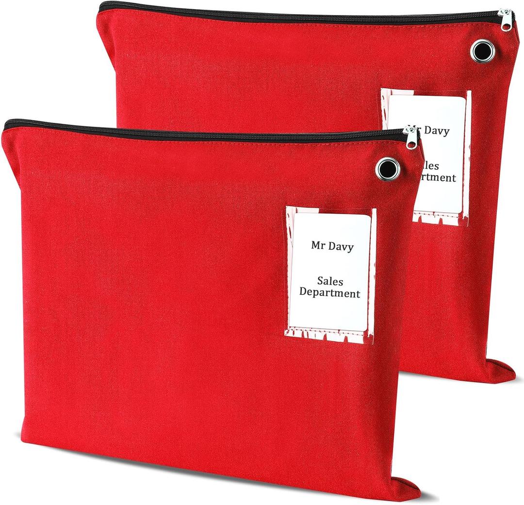 2 Pcs Interoffice Mailer Canvas Transit Sack Zipper Bag 18" x 14" Large Zipper Pouch with Grommet Interoffice Mail Bag (Red)
