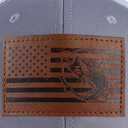 American Flag with Bass Trucker Hats for Men, Adjustable Leather Patch Mesh Fishing Baseball Cap (One Size, Grey)