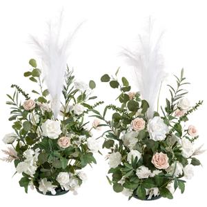 Ling's moment 41" Tall Free Standing Artificial Flowers Arrangements 2 pcs, Wedding Arch Altar Stage Decorations White Sage for Spring Ceremony Reception Rose Fake Floral Party Outdoor Garden Decor