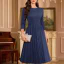 DRESSTELLS Women's Cocktail Dresses, Formal Wedding Guest Church Vintage Tea Party 3/4 Sleeve Pleated Dress (Blue, M)