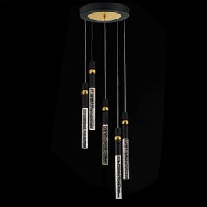 JoollySun 5-Light Cluster Pendant Lighting: Crystal Chandelier with Dimmable LED for Kitchen Island Dining Room - Black Gold