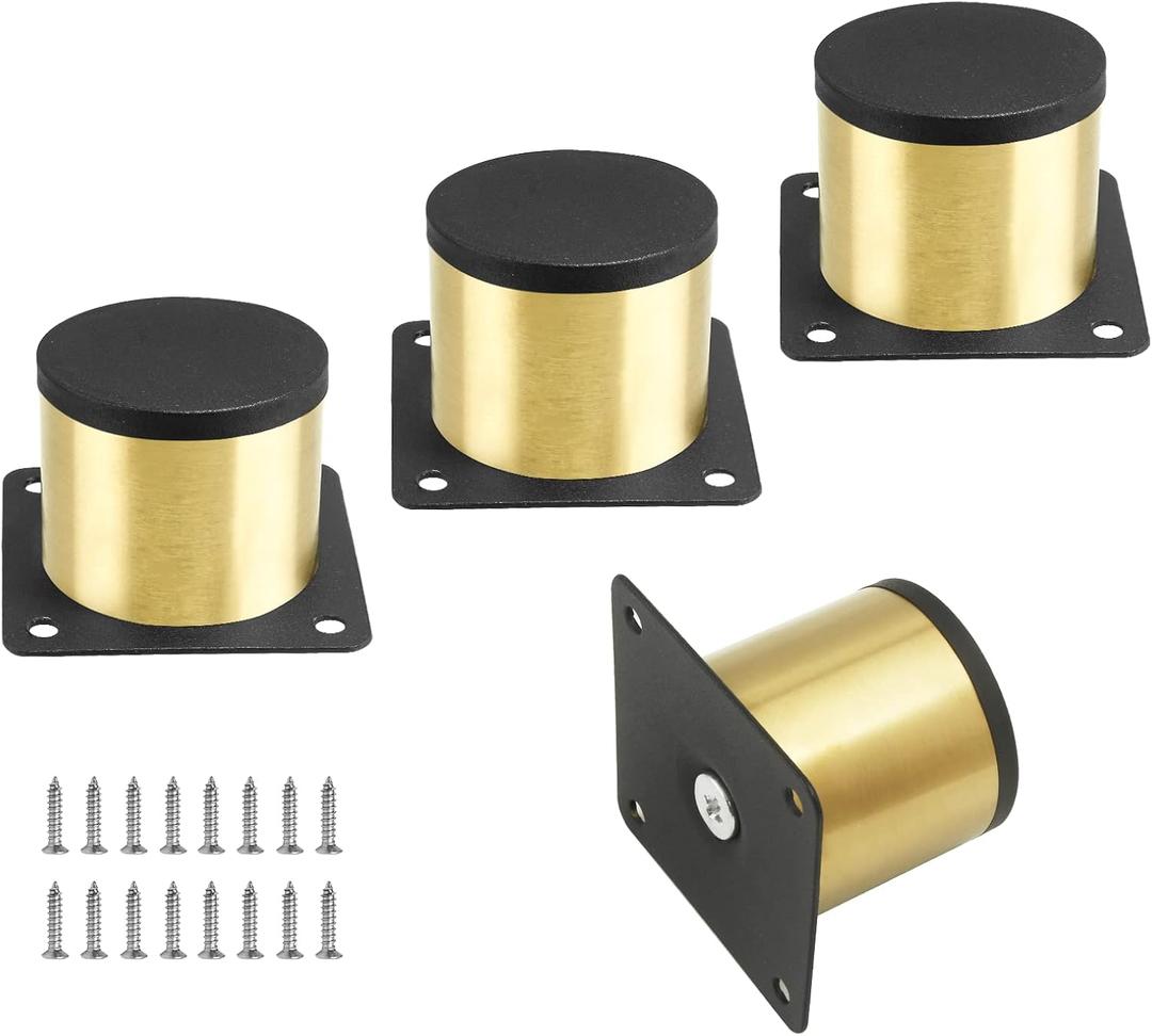 Set of 4 Stainless Steel Furniture Legs 2 Inch / 50 mm, Gold Cabinet Legs Round Kitchen Feet, Metal Replacement Legs for Cabinet Sofa Couch Shelves Table
