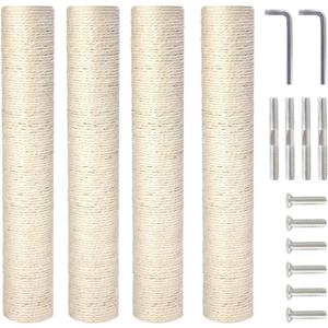 PowerKing 4-Pack 15.7" Cat Scratching Post Replacement - Natural Sisal Rope Scratcher Poles with M8 Screws for Indoor Cat Tower Renewal Parts, Cat Furniture Refill Parts (White)