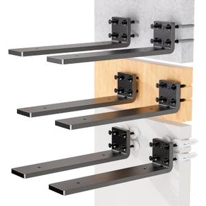 HOZE Sturdy Heavy Duty Shelf Bracket 8-Inch Set of 6, Perfect for Floating Shelves, Made from 1/5" Thick Metal in Matte Black Finish