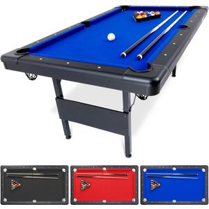 GoSports 6, 7, or 8 ft Billiards Tables - No Assembly, Choose Your Color - Portable Pool Table Includes Full Set of Balls, 2 Cue Sticks, Chalk and Felt Brush