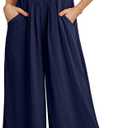 IWOLLENCE Women's Summer Jumpsuits Boho Wide Leg Overalls Casual Loose Rompers with Pockets, Navy Blue, Small