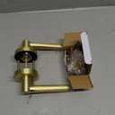 Brushed Gold Entry Door Handle with Lock and Keys, Round Design Heavy Duty Gold Interior Door Lever with Satin Brass Finish, Reversible for Left/Right Handed for Entrance and Front Door (1 Pack)