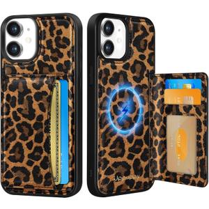 for iPhone 11 Case with Wallet - Fits 4 Card Slots, Compatible with MagSafe for Women Aesthetic Durable PU Leather Credit Card Holder Kickstand Phone Cover for Apple 11, Leopard