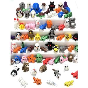 66 Pcs Mini Random 3D Printed Animal Figurines Set, Flexible Articulated Fidget Toys,Surprise 3D Printed Animals Cute Desk Decor, Easter Christmas Party Favors, Classroom Rewards
