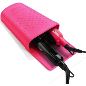 ZAKRA Curling Iron Holder,Heat Resistant Silicone Holder for Flat Iron,Hair Straightener,Hot Hair Tools,Vanity Accessories Fix with Stainless Steel Hook.(Hotpink)