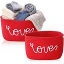 Willinglong 2 Pack Mother's Day Woven Baskets for Storage with Handle, Cotton Rope Baskets with "love" Design, Large Decorative Organizers for Nursery, Gift Basket for Mom Wife, 15 x 10 x 9 Inch (Red)