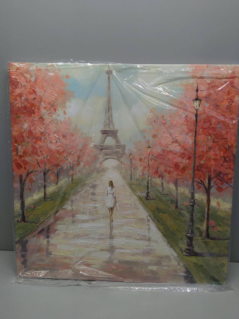 Bedroom Paris Wall Art Decor: Modern Abstract Living Room Eiffel Tower Canvas Picture Romantic City Pink Tree Print Painting Hand Painted Textured Cityscape Street Artwork for Home Office (24L" x 24W")
