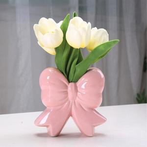 Bow Vase，Pink Coquette Ceramic Vase for Home Office Shelf Table Living Room