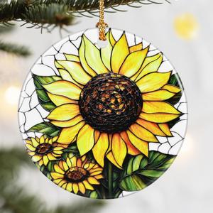 Sunflower Christmas Ornaments, Dodosky 2.8in Ceramic Xmas Decor, Christmas Tree Ornaments, Xmas Decorations for Tree, Holiday Ornament, Gift Ideas, Sunflower Gifts, Gifts for Women, Flower Lovers