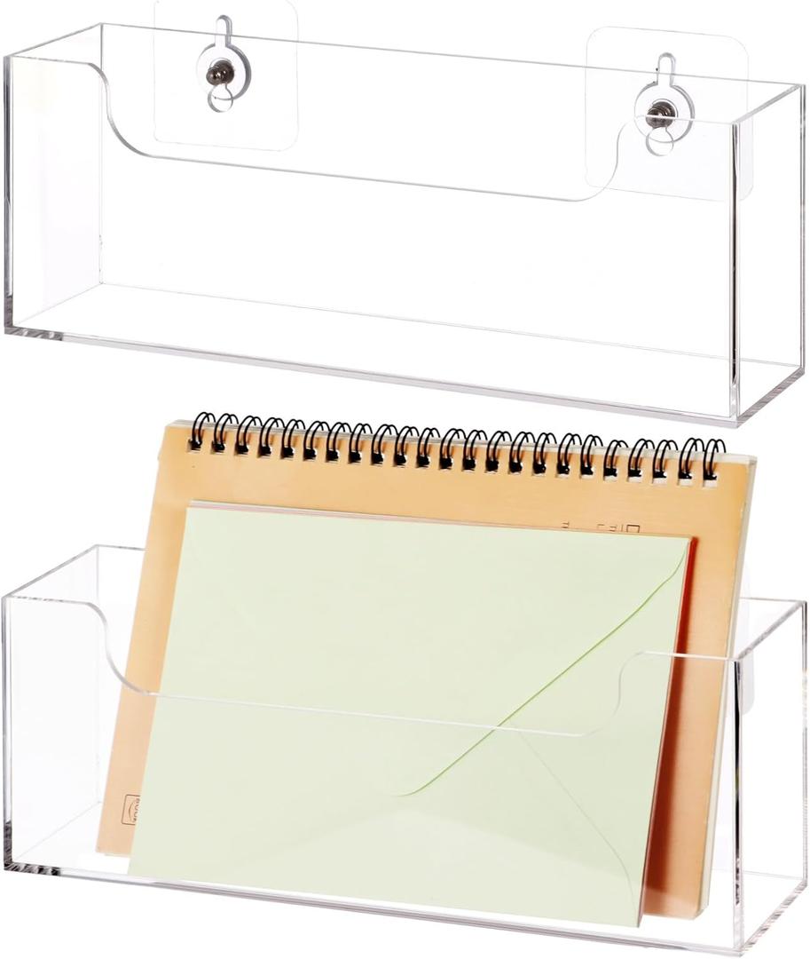 Homaisson Clear Acrylic Mail Holder Box for Desk or Wall Mount, Mail Organizer Countertop, Modern Wall Mounted or Tabletop Mailbox, Letter Storage Organizer Box (Clear-2PCS)