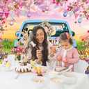 Spring Easter Backdrop Happy Easter Eggs Blue Car Floral Garden Photography Background Kids Children Baby Shower Birthday Home Party Decorations (7x5FT)