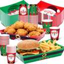 Acellegic 100 Pcs Christmas Disposable 9 oz Paper Cups and Large 10 x 7 '' Christmas Paper Food Trays Serving Plates Xmas Disposable Dinnerware Party Supplies Kit for Winter Holiday Xmas Party