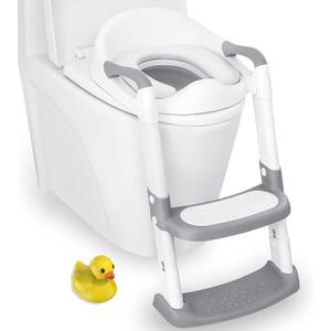 JASSONE Potty Training Seat, Toddler Step Stool, 2 in 1 Potty Training Toilet for Kids, Baby Seat with Splash Guard and Anti-Slip Pad for Boys Girls Potty Training, Grey (Gray)