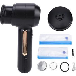 Vacuum Sealer for Food, 60kPa Powerful Compact Handheld Vacuum Sealer Machine with 10 Reusable Bags & 10 Mason Jar Lids, Cordless Portable Food Savers for Preservation (Black)