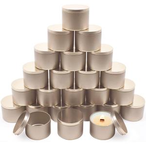 YJHSS Candle Tins 4oz, 23-Pack Premium Matte Full Champagne Gold 4 OZ Metal Candle Jars with Lids for Making Candles, Bulk Empty Candle Containers for Small Business - Champagne Gold