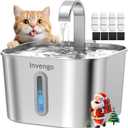 Cat Water Fountain Stainless Steel: 74oz/2.2L Cat Fountain for Drinking | Quiet Cats Water Bowl Dispenser | Pet Water Fountain for Cats Inside | Easy-to-Clean Kitty Drinking Fountains for Small Pets