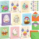 WorldBazaar Easter Cards Bulk For Kids 24 PCS Glitter Easter Greeting Cards with Envelopes Holographic Spring Colorful Eggs Bunny Blank Inside