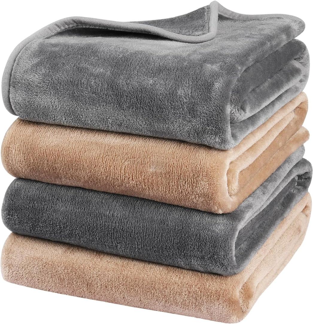 Onarway Dog Blanket Washable for Puppy: 4 Packs Dog Blankets 28x20 - Fluffy Soft Small Throw for Cat Puppy Kitten Dogs - Fleece Pet Blankets for Bed Sofa Car and Indoor - Grey and Khaki