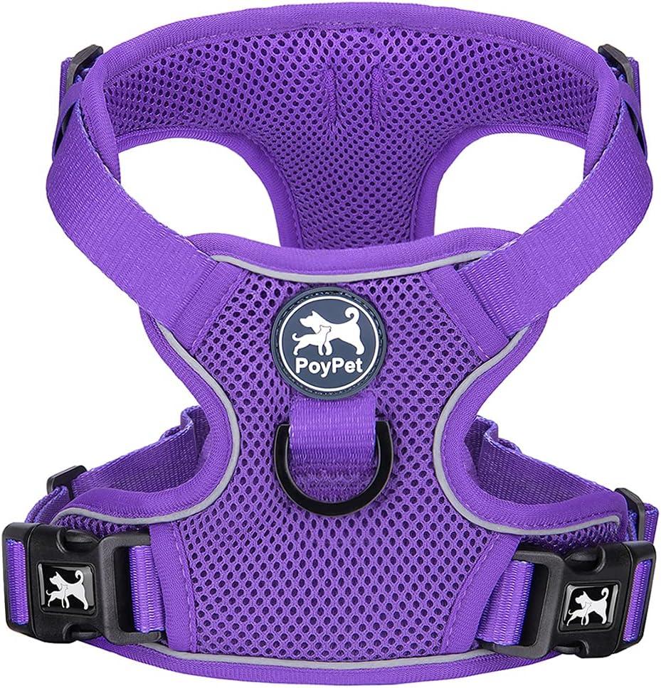 PoyPet Reflective Soft Breathable Mesh Dog Harness No Choke Double Padded Vest Adjustable(Purple,S)