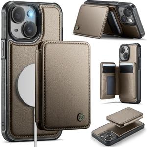 Compatible with Magsafe for iPhone 13 Wallet Case Magnetic Card Holder, RFID Blocking 2 in 1 Detachable Kickstand Shockproof Case for Apple iPhone 13, Bronze Gold
