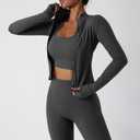 Womens 3 Piece Workout Set Sports Bra, Leggings & Jacket with Thumbholes Yoga Outfit Activewear for Gym Running Training (Gray, S)