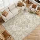 6x9 Area Rugs for Living Room, Washable Rug with Non-Slip Backing, Ultra-Thin Rugs for High-Traffic Areas, Super-Soft Floral Vintage Farmhouse Large Area Rug (Ivory/Beige, 6'x9')